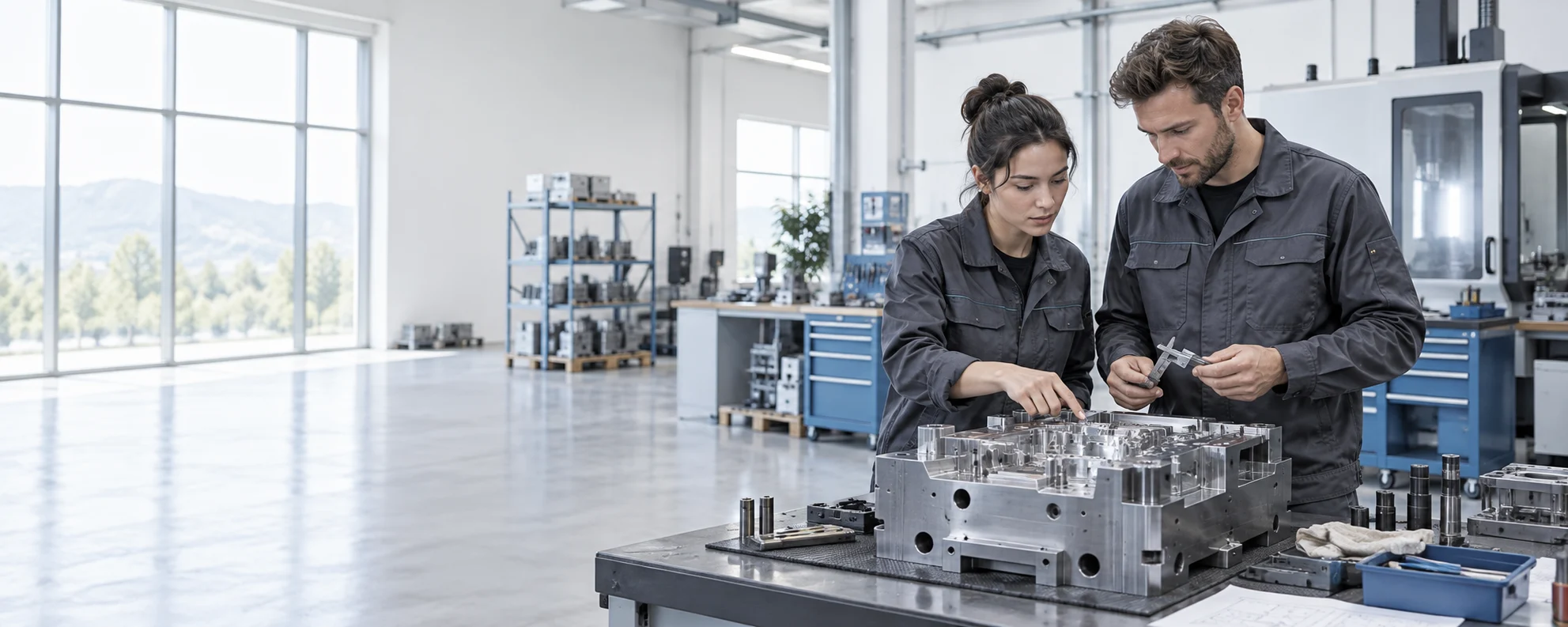 About Us &mdash; illustrative manufacturing scene