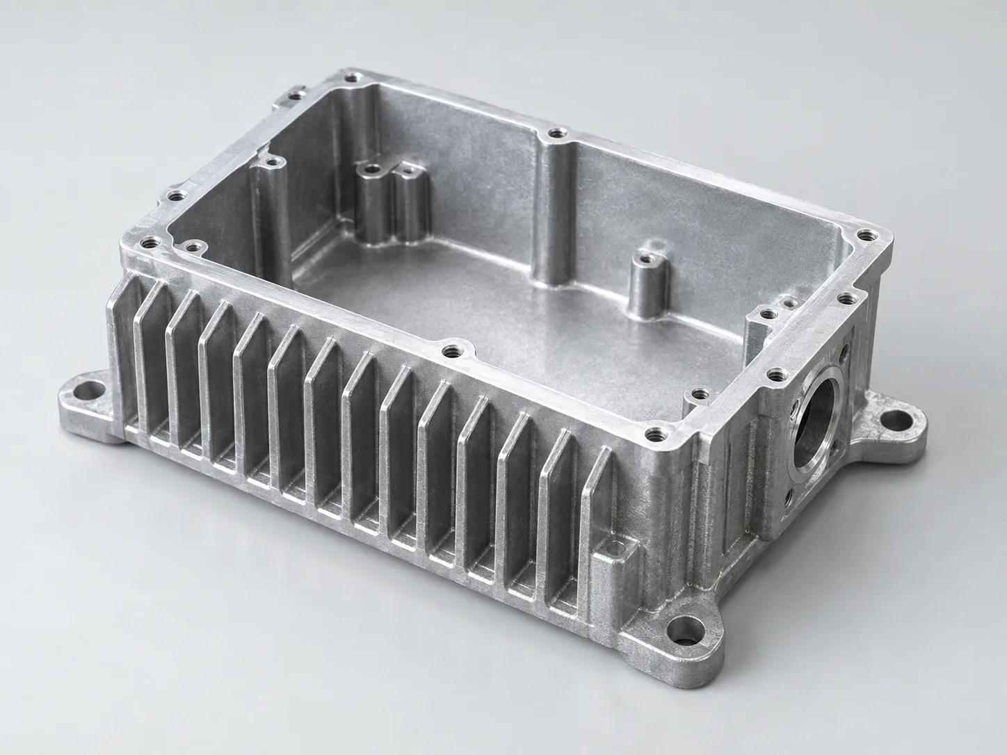 Illustration of a finned aluminum die-cast industrial enclosure